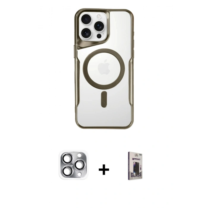 MARSİLYAN™- iPhone 16 Pro Max Kılıf Yadigar Klasik Özel Seri - Siyah Bilvis Hayalet Cam Ekran Koruyucu + Pers Alüminyum Kamera Lens - GI