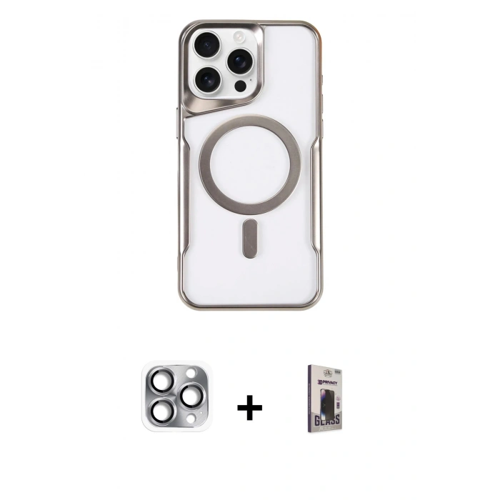 MARSİLYAN™- iPhone 16 Pro Max Kılıf Yadigar Klasik Özel Seri - Siyah Bilvis Hayalet Cam Ekran Koruyucu + Pers Alüminyum Kamera Lens - GI