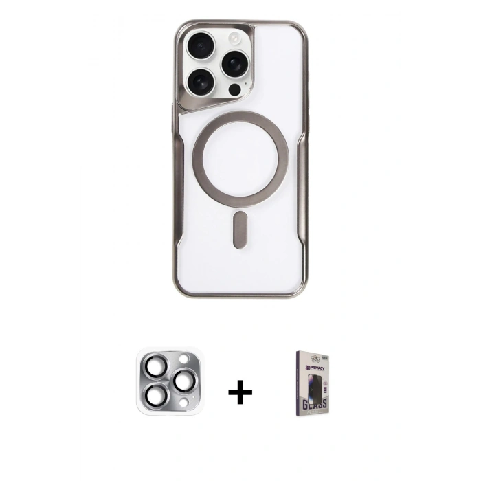 MARSİLYAN™- iPhone 16 Pro Max Kılıf Yadigar Klasik Özel Seri - Siyah Bilvis Hayalet Cam Ekran Koruyucu + Pers Alüminyum Kamera Lens - GI