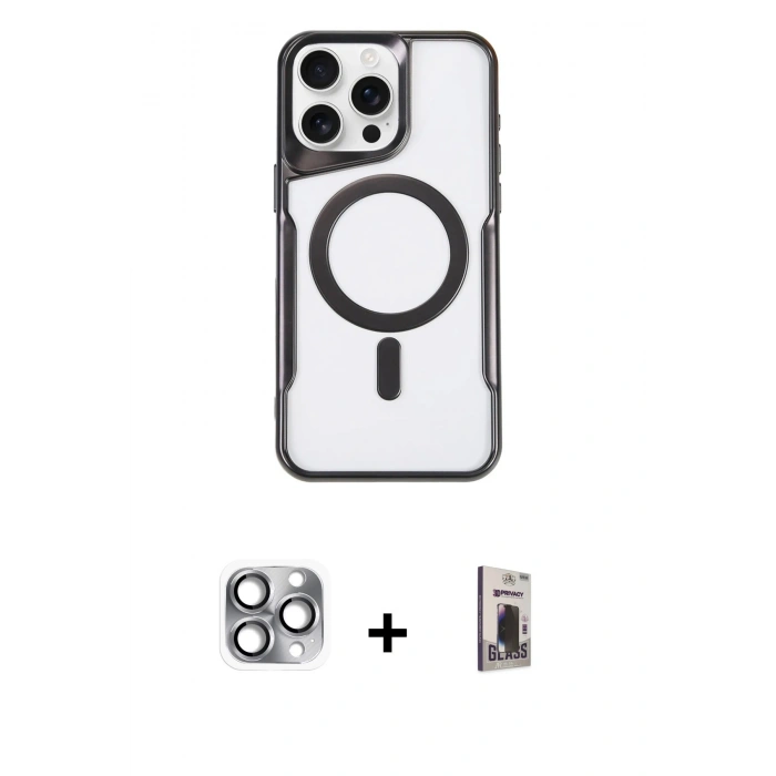 MARSİLYAN™- iPhone 16 Pro Max Kılıf Yadigar Klasik Özel Seri - Siyah Bilvis Hayalet Cam Ekran Koruyucu + Pers Alüminyum Kamera Lens - GI