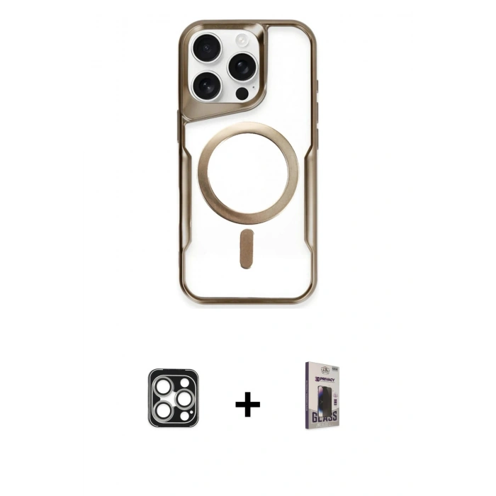 MARSİLYAN™- iPhone 16 Pro Max Kılıf Yadigar Klasik Özel Seri - Siyah Bilvis Hayalet Cam Ekran Koruyucu + PVD Metal Kamera Lens - GS