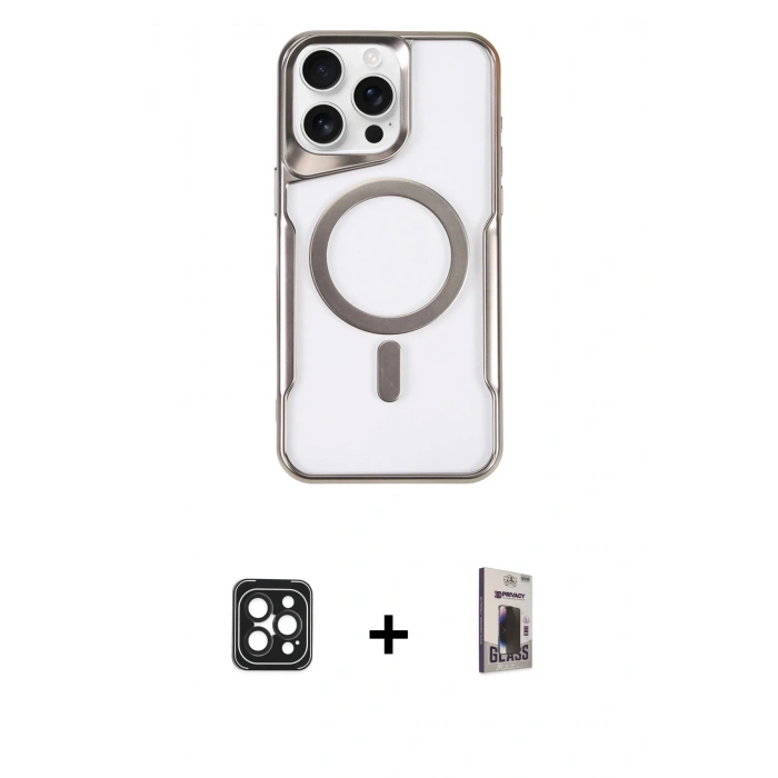 MARSİLYAN™- iPhone 16 Pro Max Kılıf Yadigar Klasik Özel Seri - Siyah Bilvis Hayalet Cam Ekran Koruyucu + PVD Metal Kamera Lens - SH