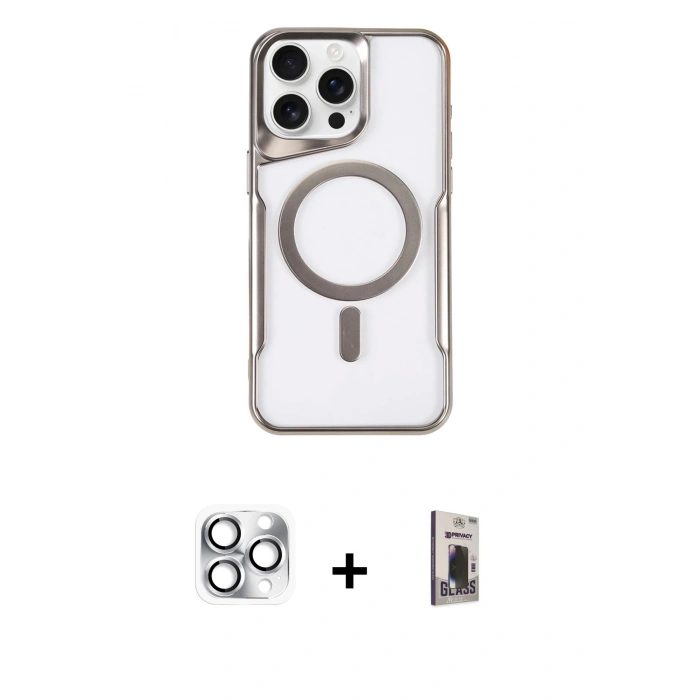 MARSİLYAN™- iPhone 16 Pro Max Kılıf Yadigar Klasik Özel Seri - Siyah Bilvis Hayalet Cam Ekran Koruyucu + Pers Alüminyum Kamera Lens - GS