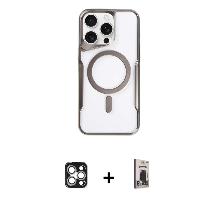 MARSİLYAN™- iPhone 16 Pro Max Kılıf Yadigar Klasik Özel Seri - Siyah Bilvis Hayalet Cam Ekran Koruyucu + PVD Metal Kamera Lens - GS