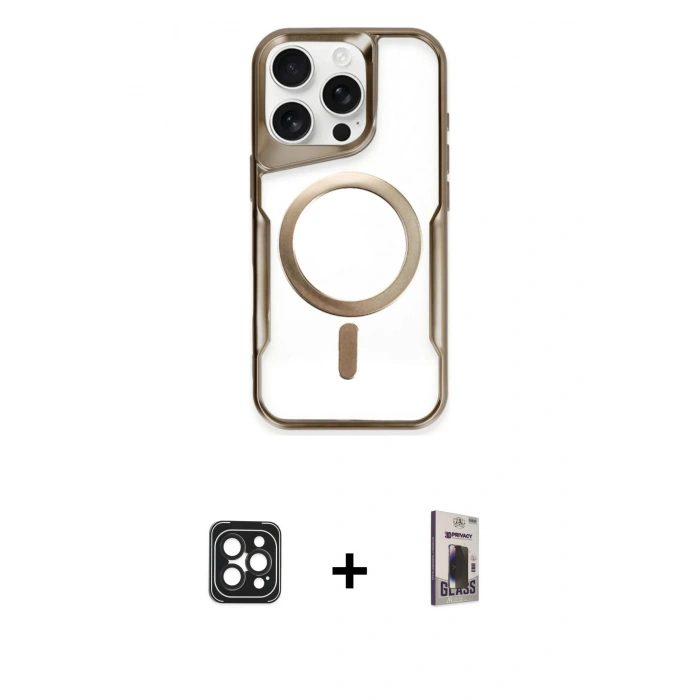 MARSİLYAN™- iPhone 16 Pro Max Kılıf Yadigar Klasik Özel Seri - Siyah Bilvis Hayalet Cam Ekran Koruyucu + PVD Metal Kamera Lens - SH
