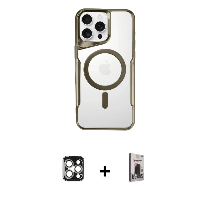 MARSİLYAN™- iPhone 16 Pro Max Kılıf Yadigar Klasik Özel Seri - Siyah Bilvis Hayalet Cam Ekran Koruyucu + PVD Metal Kamera Lens - GS