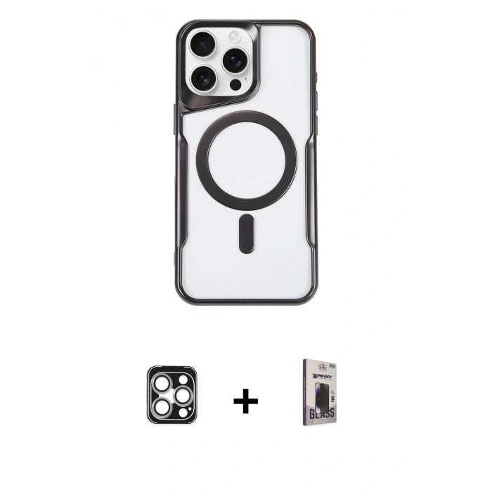MARSİLYAN™- iPhone 16 Pro Max Kılıf Yadigar Klasik Özel Seri - Siyah Bilvis Hayalet Cam Ekran Koruyucu + PVD Metal Kamera Lens - GS