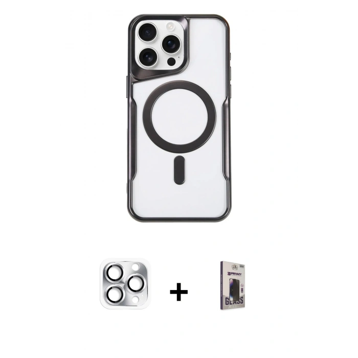 MARSİLYAN™- iPhone 16 Pro Max Kılıf Yadigar Klasik Özel Seri - Siyah Bilvis Hayalet Cam Ekran Koruyucu + Pers Alüminyum Kamera Lens - GS