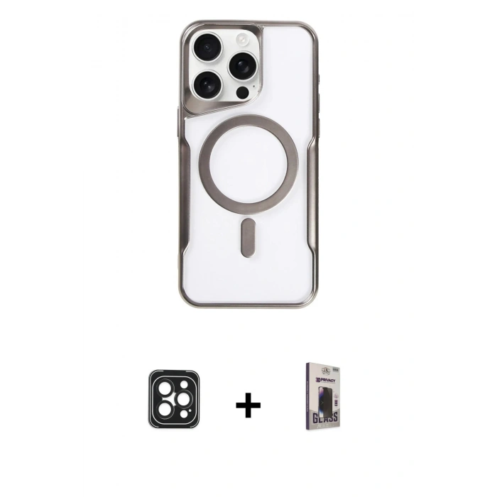 MARSİLYAN™- iPhone 16 Pro Max Kılıf Yadigar Klasik Özel Seri - Siyah Bilvis Hayalet Cam Ekran Koruyucu + PVD Metal Kamera Lens - SH