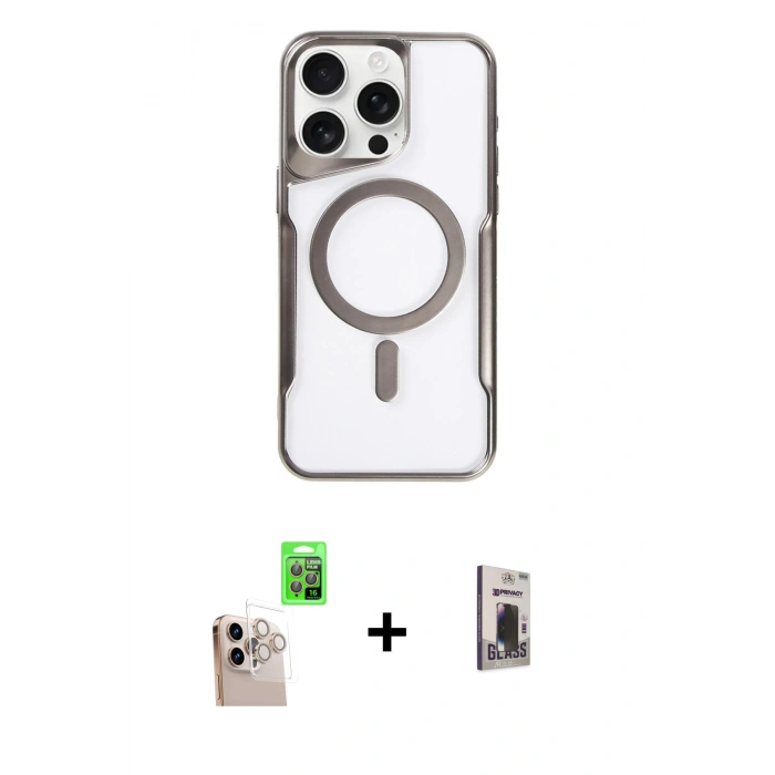 MARSİLYAN™- iPhone 16 Pro Max Kılıf Yadigar Klasik Özel Seri - Siyah Bilvis Hayalet Cam Ekran Koruyucu + Raze Metal Kamera Lens - NLGY