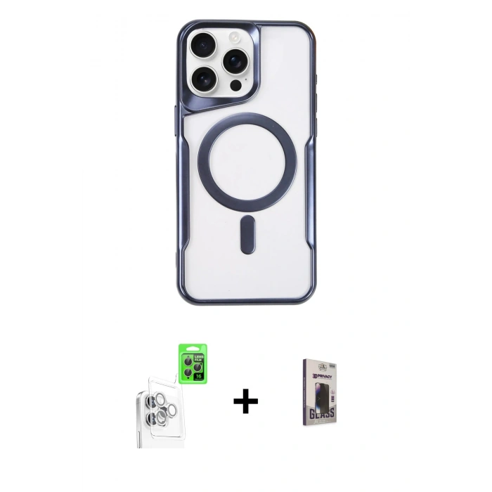 MARSİLYAN™- iPhone 16 Pro Max Kılıf Yadigar Klasik Özel Seri - Siyah Bilvis Hayalet Cam Ekran Koruyucu + Raze Metal Kamera Lens - BZ
