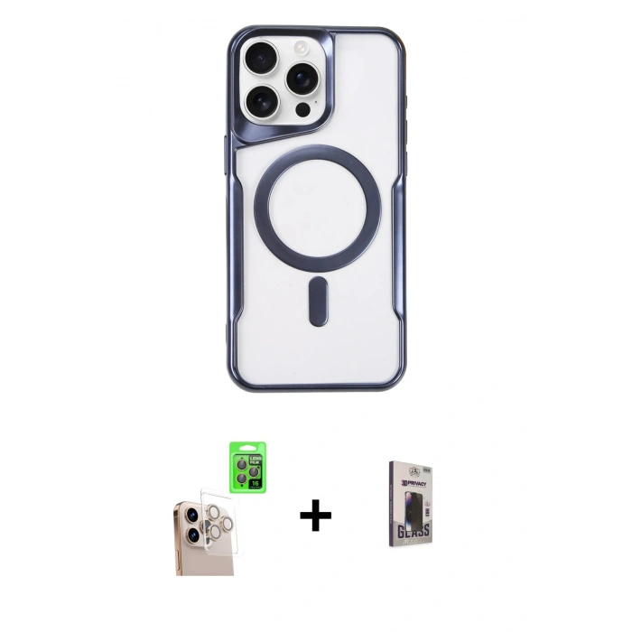 MARSİLYAN™- iPhone 16 Pro Max Kılıf Yadigar Klasik Özel Seri - Siyah Bilvis Hayalet Cam Ekran Koruyucu + Raze Metal Kamera Lens - NLGY