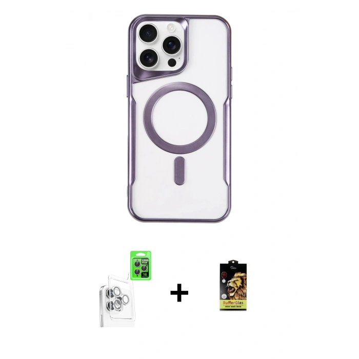 MARSİLYAN™- iPhone 16 Pro Max Kılıf Yadigar Klasik Özel Seri - Siyah Buffer Cam Ekran Koruyucu + Raze Metal Kamera Lens - BZ