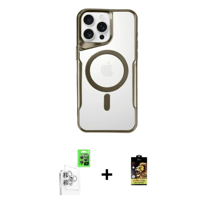 MARSİLYAN™- iPhone 16 Pro Max Kılıf Yadigar Klasik Özel Seri - Siyah Buffer Cam Ekran Koruyucu + Raze Metal Kamera Lens - BZ