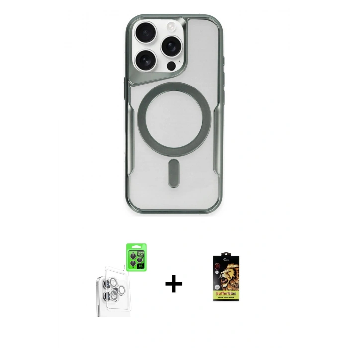 MARSİLYAN™- iPhone 16 Pro Max Kılıf Yadigar Klasik Özel Seri - Siyah Buffer Cam Ekran Koruyucu + Raze Metal Kamera Lens - BZ