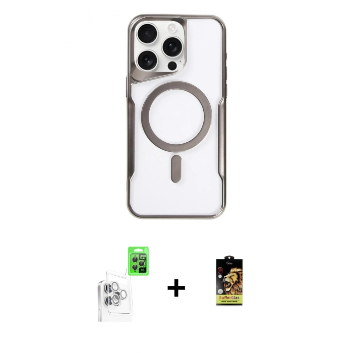 MARSİLYAN™- iPhone 16 Pro Max Kılıf Yadigar Klasik Özel Seri - Siyah Buffer Cam Ekran Koruyucu + Raze Metal Kamera Lens - BZ