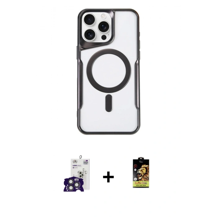 MARSİLYAN™- iPhone 16 Pro Max Kılıf Yadigar Klasik Özel Seri - Siyah Buffer Cam Ekran Koruyucu + Bilvis Titan Kamera Lens - TMGI