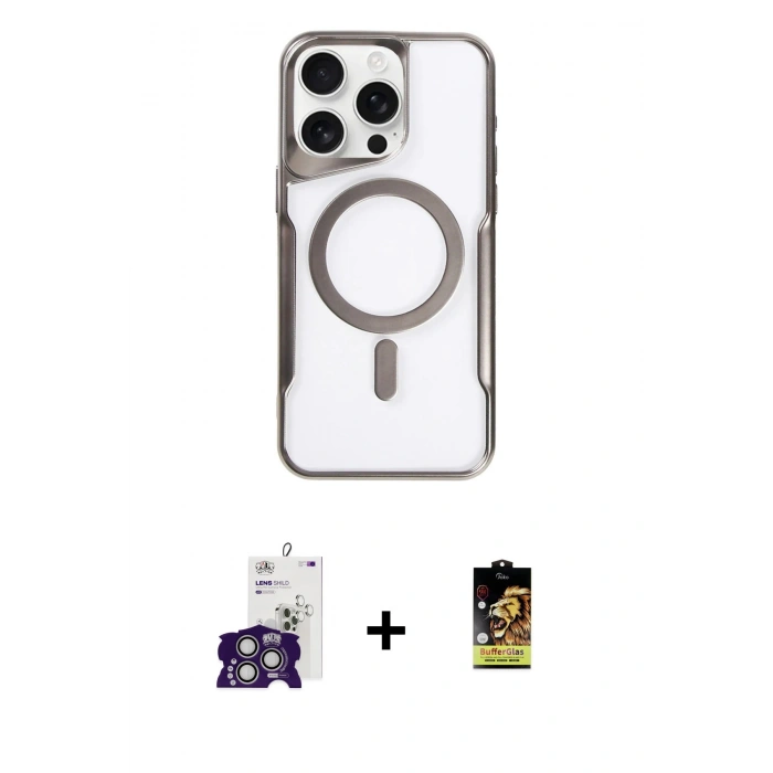MARSİLYAN™- iPhone 16 Pro Max Kılıf Yadigar Klasik Özel Seri - Siyah Buffer Cam Ekran Koruyucu + Gümüş Bilvis Titan Kamera Lens