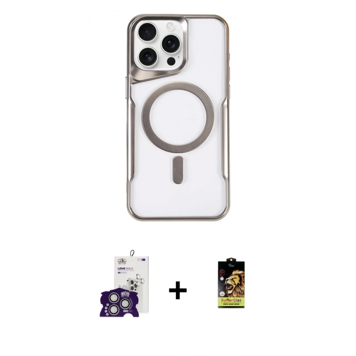 MARSİLYAN™- iPhone 16 Pro Max Kılıf Yadigar Klasik Özel Seri - Siyah Buffer Cam Ekran Koruyucu + Gümüş Bilvis Titan Kamera Lens