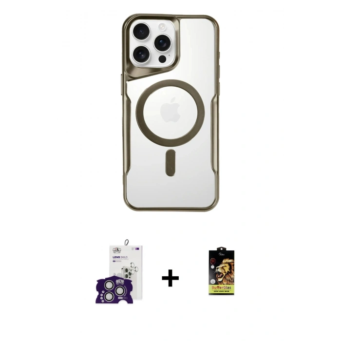 MARSİLYAN™- iPhone 16 Pro Max Kılıf Yadigar Klasik Özel Seri - Siyah Buffer Cam Ekran Koruyucu + Gümüş Bilvis Titan Kamera Lens