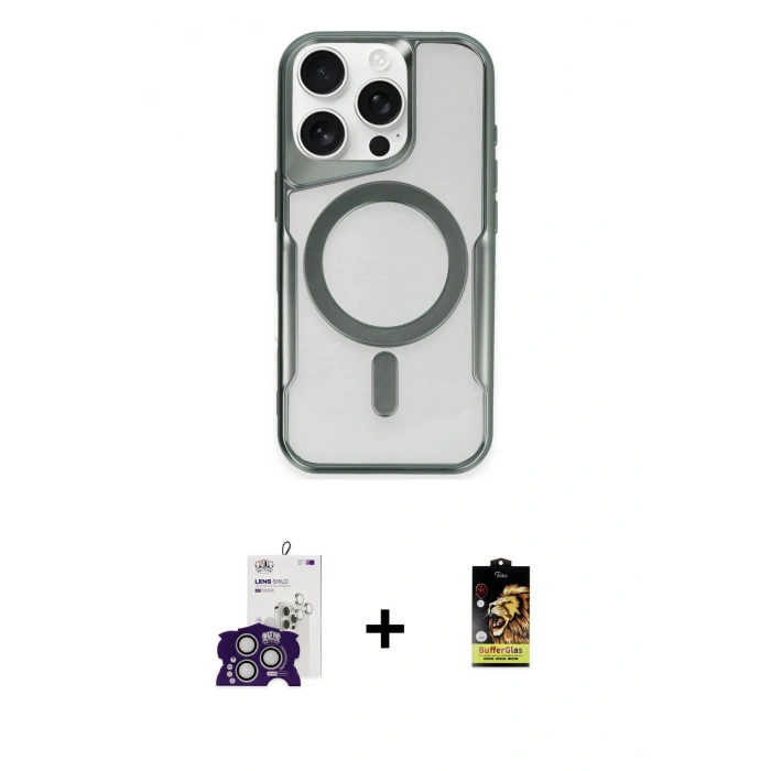 MARSİLYAN™- iPhone 16 Pro Max Kılıf Yadigar Klasik Özel Seri - Siyah Buffer Cam Ekran Koruyucu + Gümüş Bilvis Titan Kamera Lens