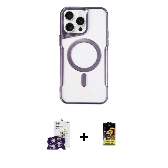 MARSİLYAN™- iPhone 16 Pro Max Kılıf Yadigar Klasik Özel Seri - Siyah Buffer Cam Ekran Koruyucu + Gümüş Bilvis Titan Kamera Lens