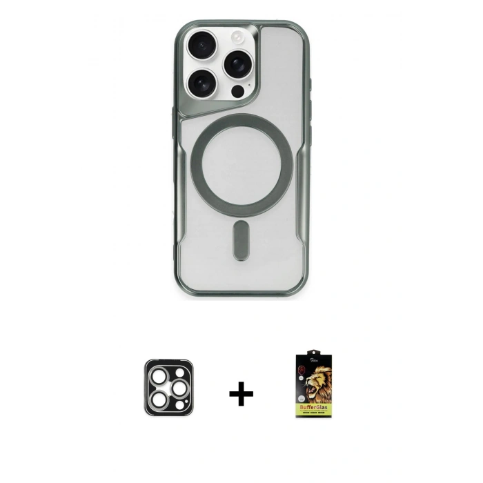 MARSİLYAN™- iPhone 16 Pro Max Kılıf Yadigar Klasik Özel Seri - Siyah Buffer Cam Ekran Koruyucu + PVD Metal Kamera Lens - GS