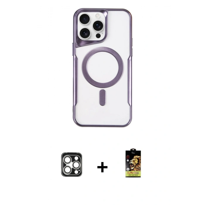 MARSİLYAN™- iPhone 16 Pro Max Kılıf Yadigar Klasik Özel Seri - Siyah Buffer Cam Ekran Koruyucu + PVD Metal Kamera Lens - GS