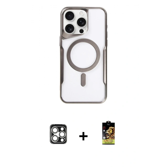 MARSİLYAN™- iPhone 16 Pro Max Kılıf Yadigar Klasik Özel Seri - Siyah Buffer Cam Ekran Koruyucu + PVD Metal Kamera Lens - GS