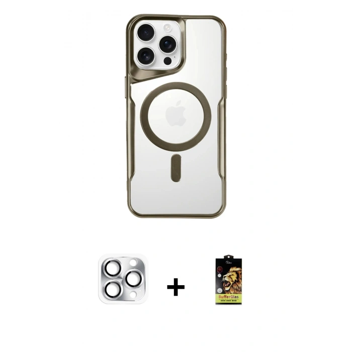 MARSİLYAN™- iPhone 16 Pro Max Kılıf Yadigar Klasik Özel Seri - Siyah Buffer Cam Ekran Koruyucu + Pers Alüminyum Kamera Lens - GS