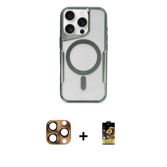 MARSİLYAN™- iPhone 16 Pro Max Kılıf Yadigar Klasik Özel Seri - Siyah Buffer Cam Ekran Koruyucu + Pers Alüminyum Kamera Lens - CLTM