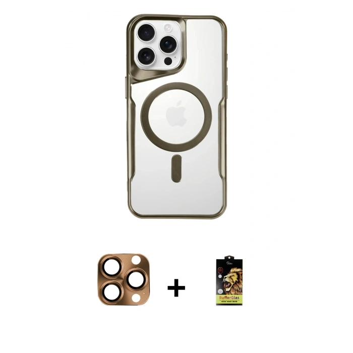 MARSİLYAN™- iPhone 16 Pro Max Kılıf Yadigar Klasik Özel Seri - Siyah Buffer Cam Ekran Koruyucu + Pers Alüminyum Kamera Lens - CLTM