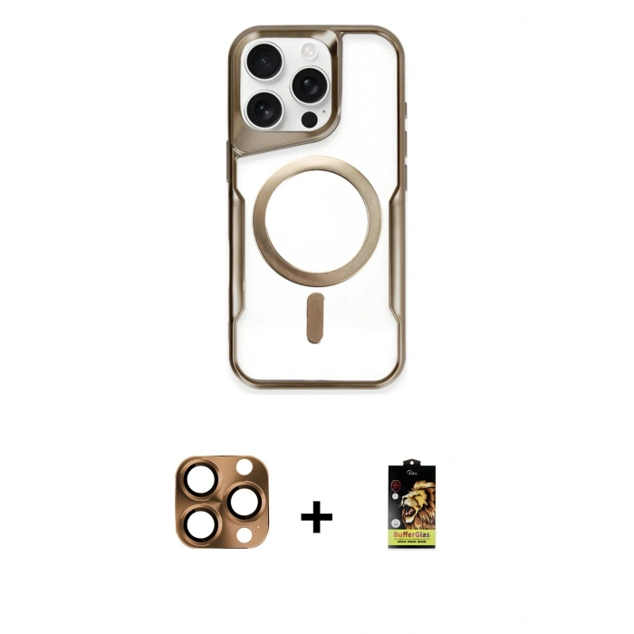 MARSİLYAN™- iPhone 16 Pro Max Kılıf Yadigar Klasik Özel Seri - Siyah Buffer Cam Ekran Koruyucu + Pers Alüminyum Kamera Lens - CLTM