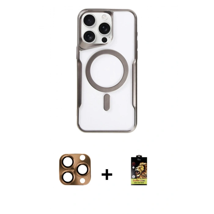 MARSİLYAN™- iPhone 16 Pro Max Kılıf Yadigar Klasik Özel Seri - Siyah Buffer Cam Ekran Koruyucu + Pers Alüminyum Kamera Lens - CLTM