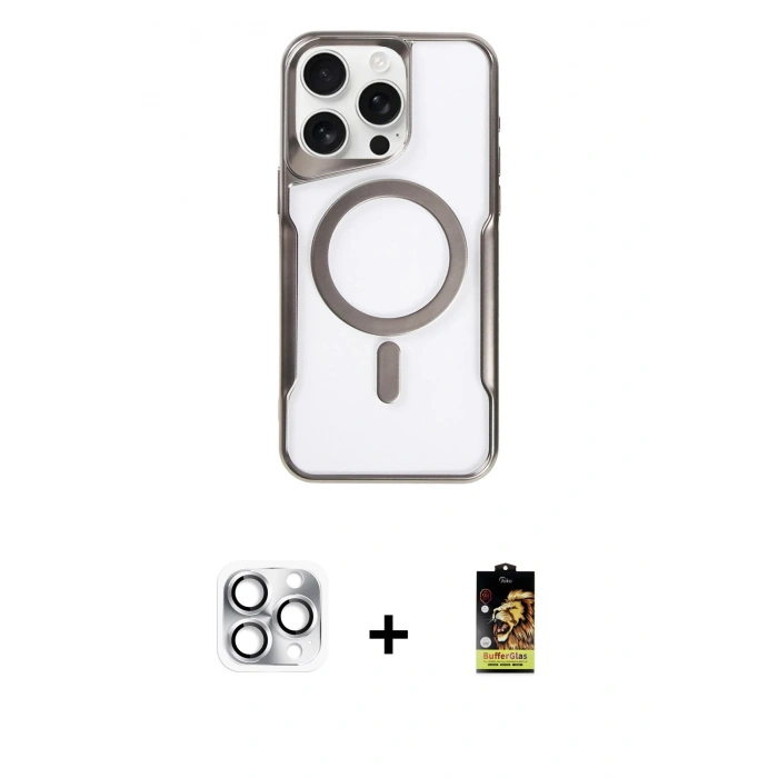 MARSİLYAN™- iPhone 16 Pro Max Kılıf Yadigar Klasik Özel Seri - Siyah Buffer Cam Ekran Koruyucu + Pers Alüminyum Kamera Lens - GS