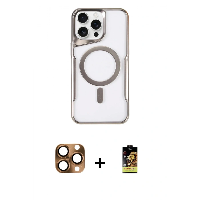 MARSİLYAN™- iPhone 16 Pro Max Kılıf Yadigar Klasik Özel Seri - Siyah Buffer Cam Ekran Koruyucu + Pers Alüminyum Kamera Lens - CLTM