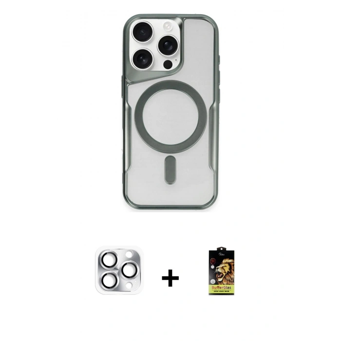 MARSİLYAN™- iPhone 16 Pro Max Kılıf Yadigar Klasik Özel Seri - Siyah Buffer Cam Ekran Koruyucu + Pers Alüminyum Kamera Lens - GS