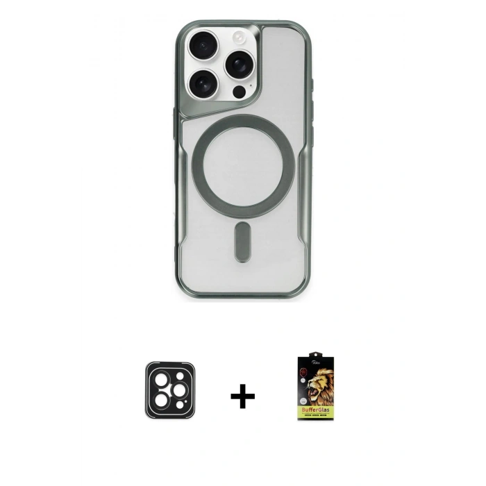 MARSİLYAN™- iPhone 16 Pro Max Kılıf Yadigar Klasik Özel Seri - Siyah Buffer Cam Ekran Koruyucu + PVD Metal Kamera Lens - SH