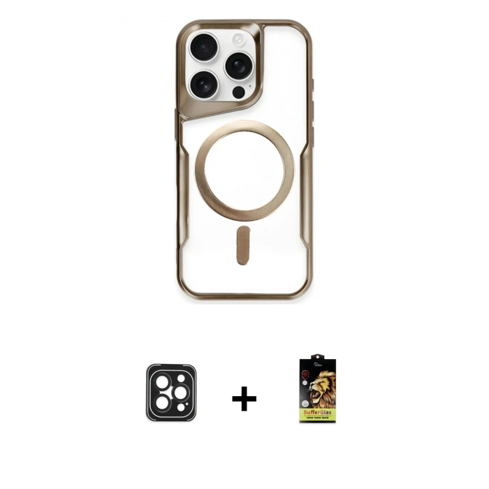 MARSİLYAN™- iPhone 16 Pro Max Kılıf Yadigar Klasik Özel Seri - Siyah Buffer Cam Ekran Koruyucu + PVD Metal Kamera Lens - SH