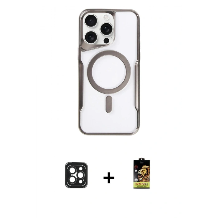 MARSİLYAN™- iPhone 16 Pro Max Kılıf Yadigar Klasik Özel Seri - Siyah Buffer Cam Ekran Koruyucu + PVD Metal Kamera Lens - SH
