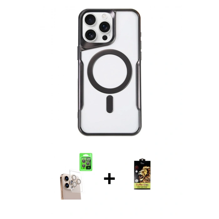 MARSİLYAN™- iPhone 16 Pro Max Kılıf Yadigar Klasik Özel Seri - Siyah Buffer Cam Ekran Koruyucu + Raze Metal Kamera Lens - NLGY