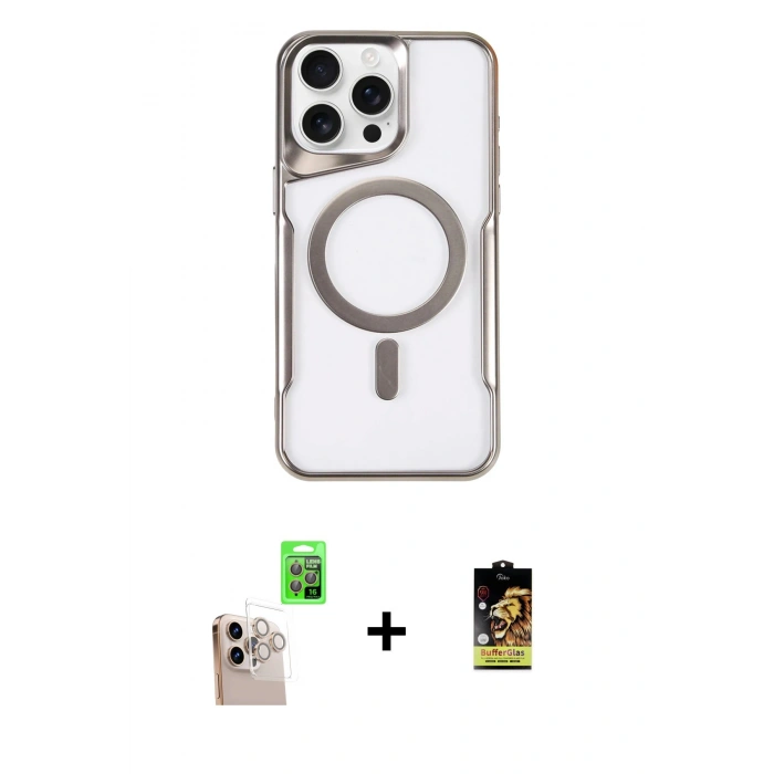 MARSİLYAN™- iPhone 16 Pro Max Kılıf Yadigar Klasik Özel Seri - Siyah Buffer Cam Ekran Koruyucu + Raze Metal Kamera Lens - NLGY