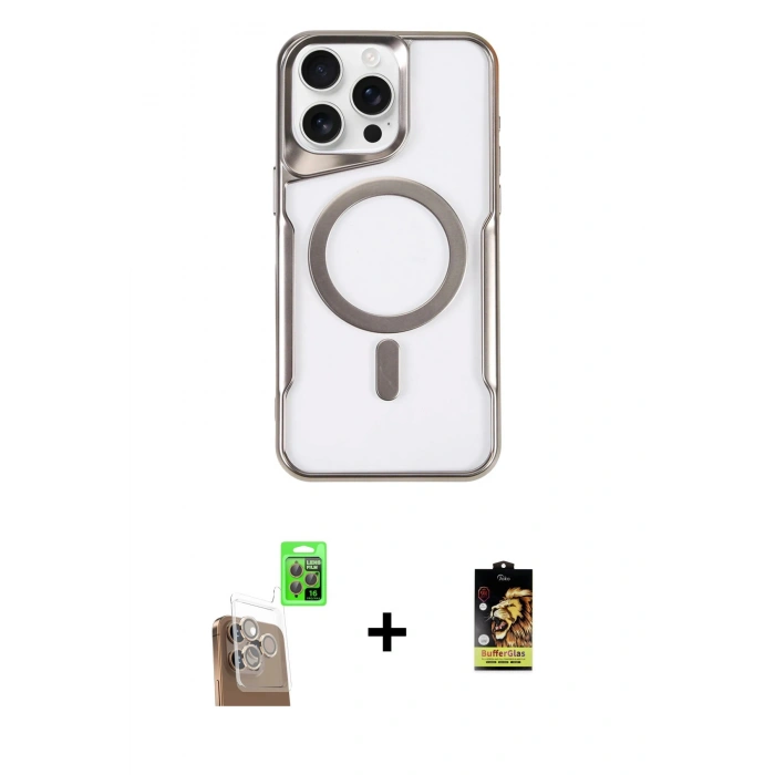 MARSİLYAN™- iPhone 16 Pro Max Kılıf Yadigar Klasik Özel Seri - Siyah Buffer Cam Ekran Koruyucu + Raze Metal Kamera Lens - CLTM