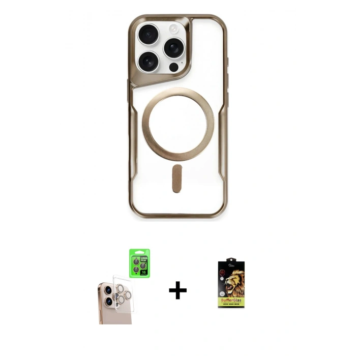 MARSİLYAN™- iPhone 16 Pro Max Kılıf Yadigar Klasik Özel Seri - Siyah Buffer Cam Ekran Koruyucu + Raze Metal Kamera Lens - NLGY