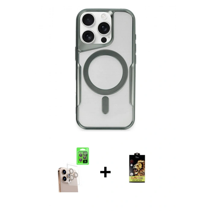MARSİLYAN™- iPhone 16 Pro Max Kılıf Yadigar Klasik Özel Seri - Siyah Buffer Cam Ekran Koruyucu + Raze Metal Kamera Lens - NLGY