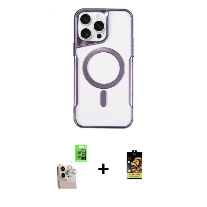 MARSİLYAN™- iPhone 16 Pro Max Kılıf Yadigar Klasik Özel Seri - Siyah Buffer Cam Ekran Koruyucu + Raze Metal Kamera Lens - NLGY