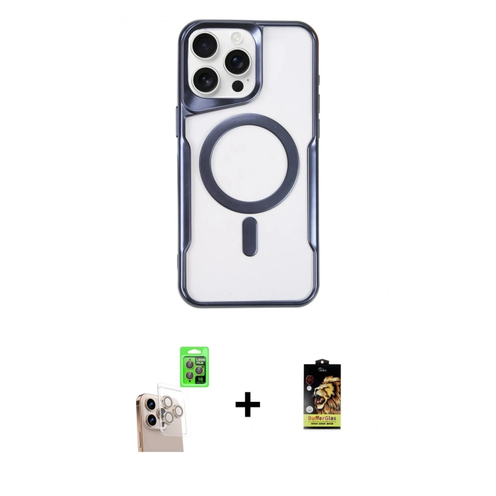 MARSİLYAN™- iPhone 16 Pro Max Kılıf Yadigar Klasik Özel Seri - Siyah Buffer Cam Ekran Koruyucu + Raze Metal Kamera Lens - NLGY