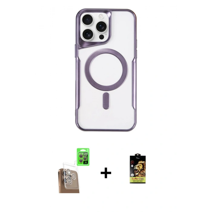 MARSİLYAN™- iPhone 16 Pro Max Kılıf Yadigar Klasik Özel Seri - Siyah Buffer Cam Ekran Koruyucu + Raze Metal Kamera Lens - CLTM