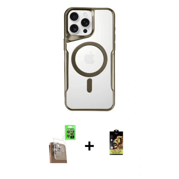 MARSİLYAN™- iPhone 16 Pro Max Kılıf Yadigar Klasik Özel Seri - Siyah Buffer Cam Ekran Koruyucu + Raze Metal Kamera Lens - CLTM