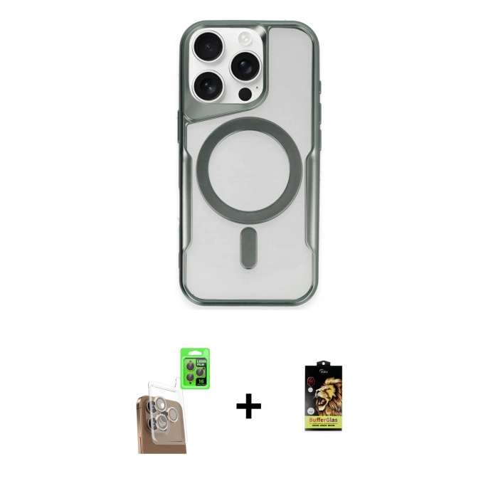 MARSİLYAN™- iPhone 16 Pro Max Kılıf Yadigar Klasik Özel Seri - Siyah Buffer Cam Ekran Koruyucu + Raze Metal Kamera Lens - CLTM